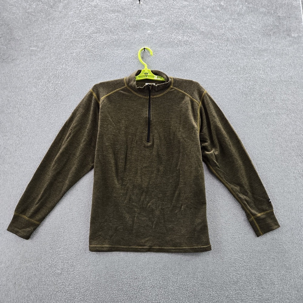 Polarmax Men Sweatshirt Olive Green Wool Blend Base Layer‎ Quarter Zip